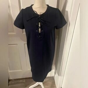 J. Crew Navy Blue Short Sleeve Knit Lace-Up  Dress Size Small EUC